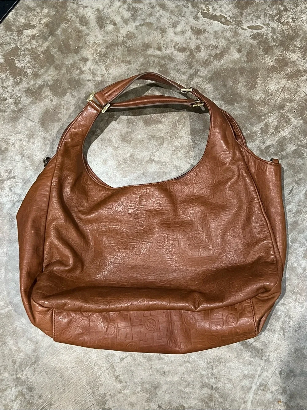 Tory Burch Embossed Brown Leather Hobo Satchel